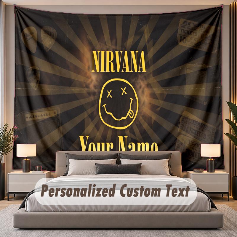 Custom Name Text Tapestry Nirvana Personalized Polyester Wall Tapestry For Bedroom And Room