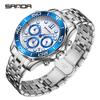 SANDA Brand Men's Quartz Watch Multi Functional Timing Waterproof Calendar Night Light Men's Stainless Steel Watch