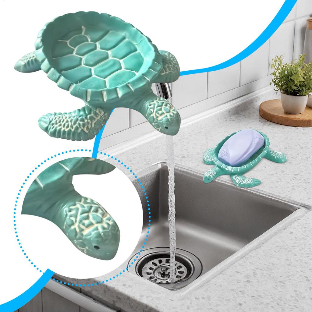 Turtle Shaped Soap Rack Plastic Countertop Storage Box Non-Slip Drain Soap Dish Container for Kitchen Sink Bathroom Countertop