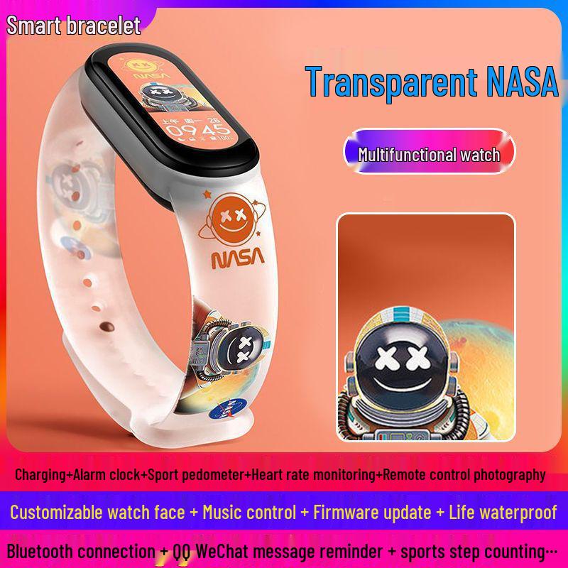 Translucent Orange NASA Cartoon Rechargeable Sport Watch with Pedometer, Vibration Alarm, and Heart Rate Monitor