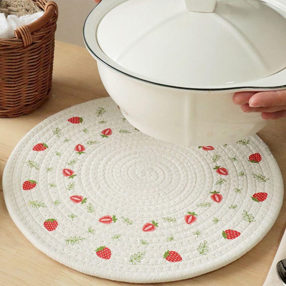

Подставка под горячее с клубничным узором, плетеные хлопковые подставки, простой плейсмат 12cm-A