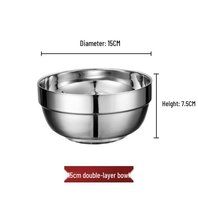 SuLi 304 Stainless Steel Double-Layer Anti-Scald Bowl