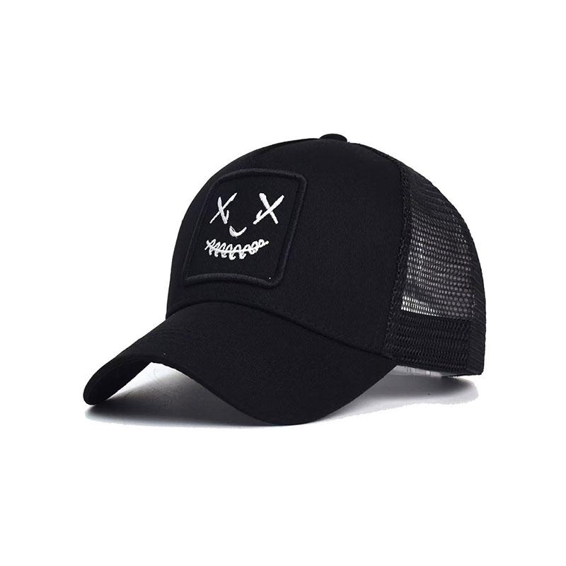Smiley Face Embroidered Sun Protection Baseball Cap, Outdoor Running Mesh Visor Hat