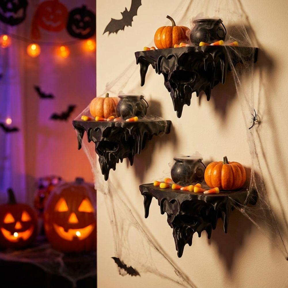 Plastic Skull Drip Floating Shelf Dark Gothic Wall-Mounted Display Stand Living Room