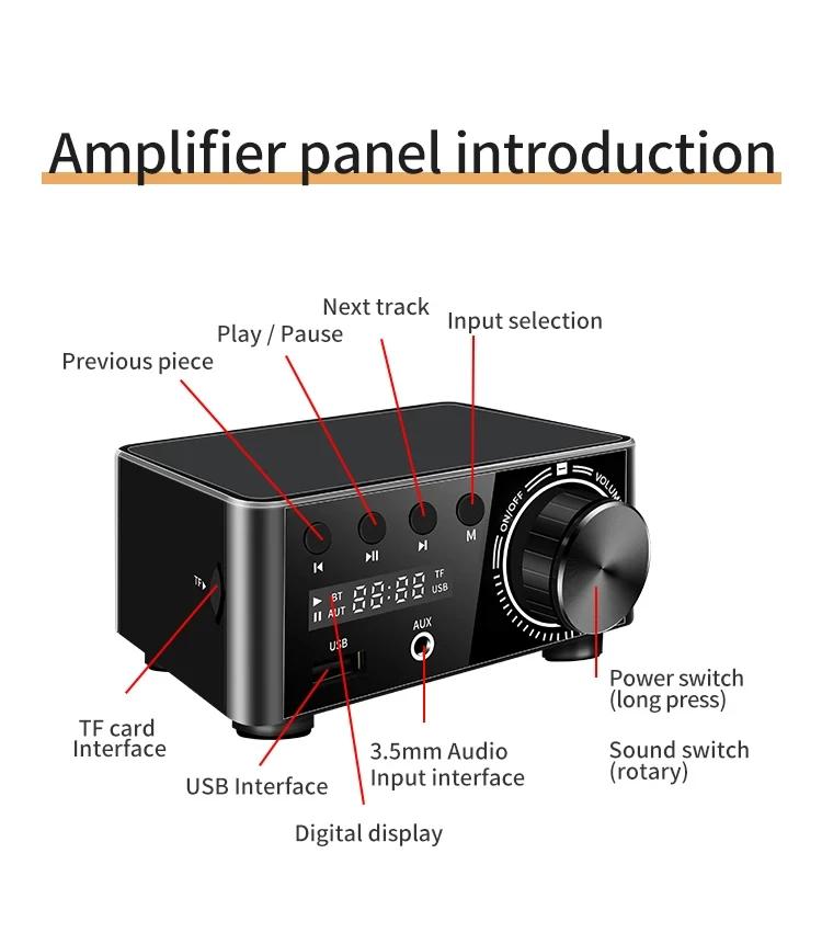 HiFi Audio Amplifier Bluetooth 5.0 Digital Amplifier Mini Stereo Amplifier For Home Car Modification USB TF Card AUX Playback