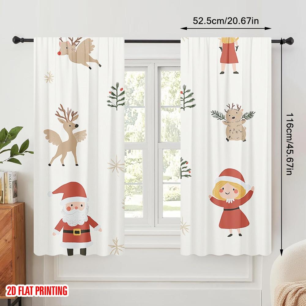 2pcs,2D plane printing Creative Curtains Cute Christmas Tree Angel Reindeer Santa (2) Versatile Polyester Fabric (without rod)