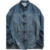 Jaqueta Jeans Lavada Estilo Chinês Retrô para Homens Primavera Outono Manga Longa Gola Alta Top Camisas Étnicas Vintage Casaco