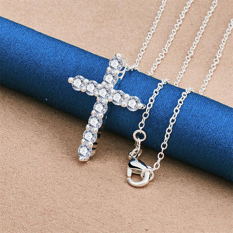 925 sterling silver 16-30 inch exquisite cross zircon pendant necklace for women's fashion wedding accessories, jewelry gifts