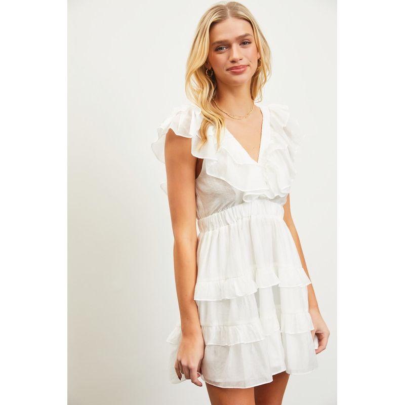 

Export USA Niche Elegant Temperament Frill V-neck Waist Hugging Dress White L