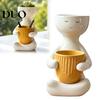 Indoor Window Sill Pot Smiling Face Plant Pot, Double Planting Space Planter, Cute Resin Zen Home Decor Sitting Figure Flowerpot for Succulents,