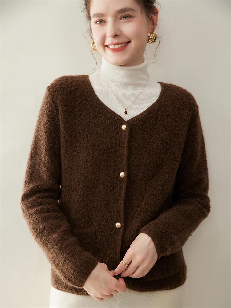 Women's Cashmere Knit Cardigan Coat - Twelve Gauge, Single Breasted, Round Neck, Loose Fit, Autumn/Winter.