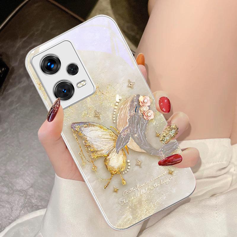 Dreamy Butterfly Colors For Xiaomi 14 Ultra 13 Lite Redmi Note 13 11 Pro 12 Plus Poco X6 3 Pro F4 6 GT Tempered Glass Phone Case