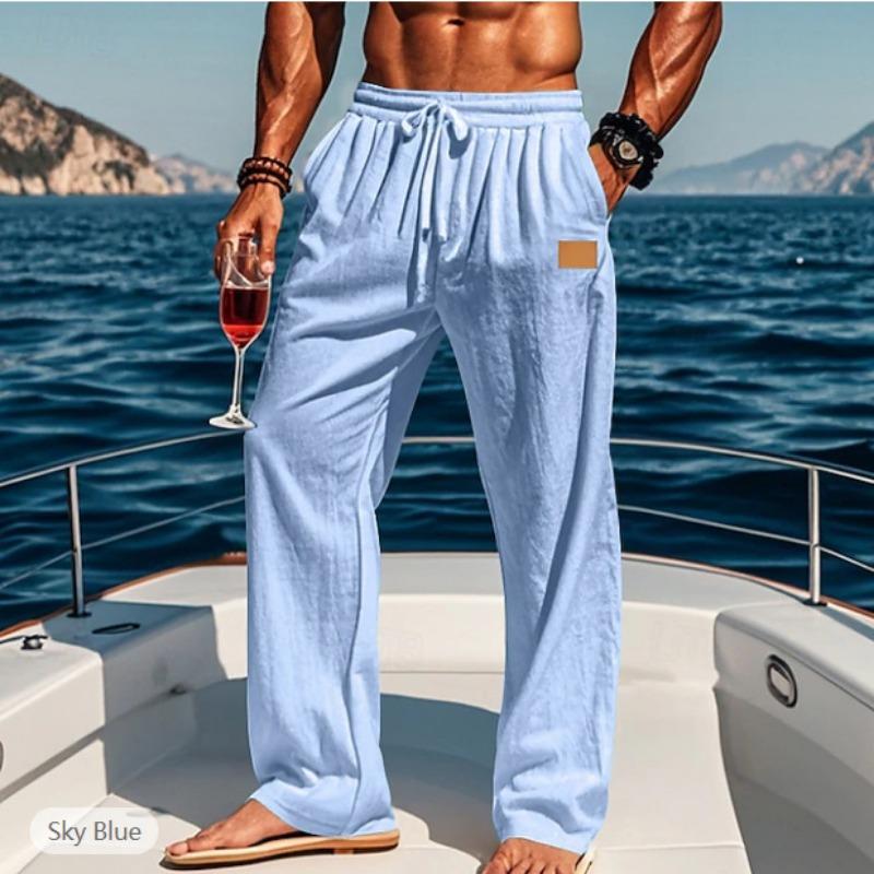 Drawstring Elastic Waistline Straight Tube Comfortable and Breathable Outdoor Vacation Beach Fashion Men’s Casual Pants