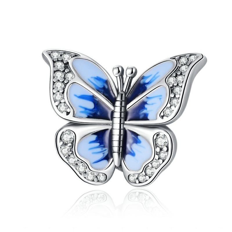 Blue Dragonfly Butterfly Birds Dangle Charm European Silver Bracelet Exquisite Bead DIY Jewelry Gift for Women