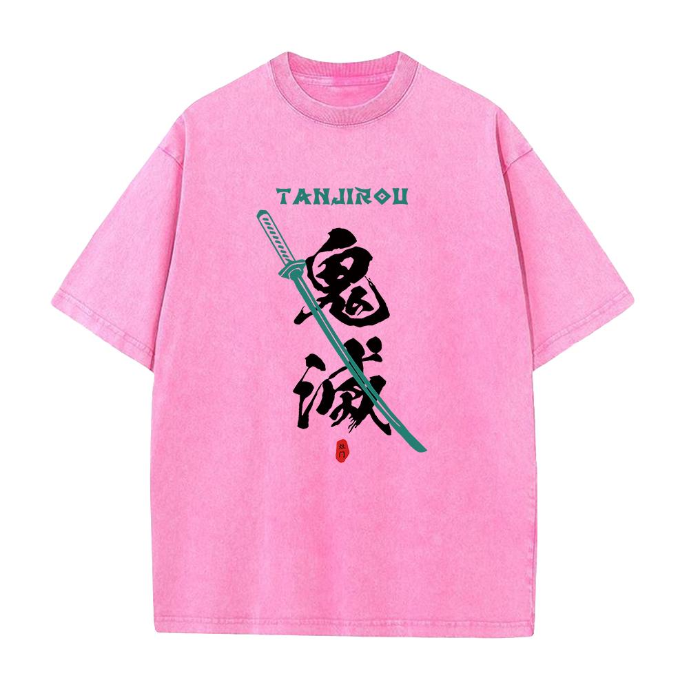 

Japan Anime Demon Slayer Letter Graphic Tee Men Women Washed Cotton Tshirts High Quality Crewneck T-shirt Harajuku Male T Shiirt S рожевий