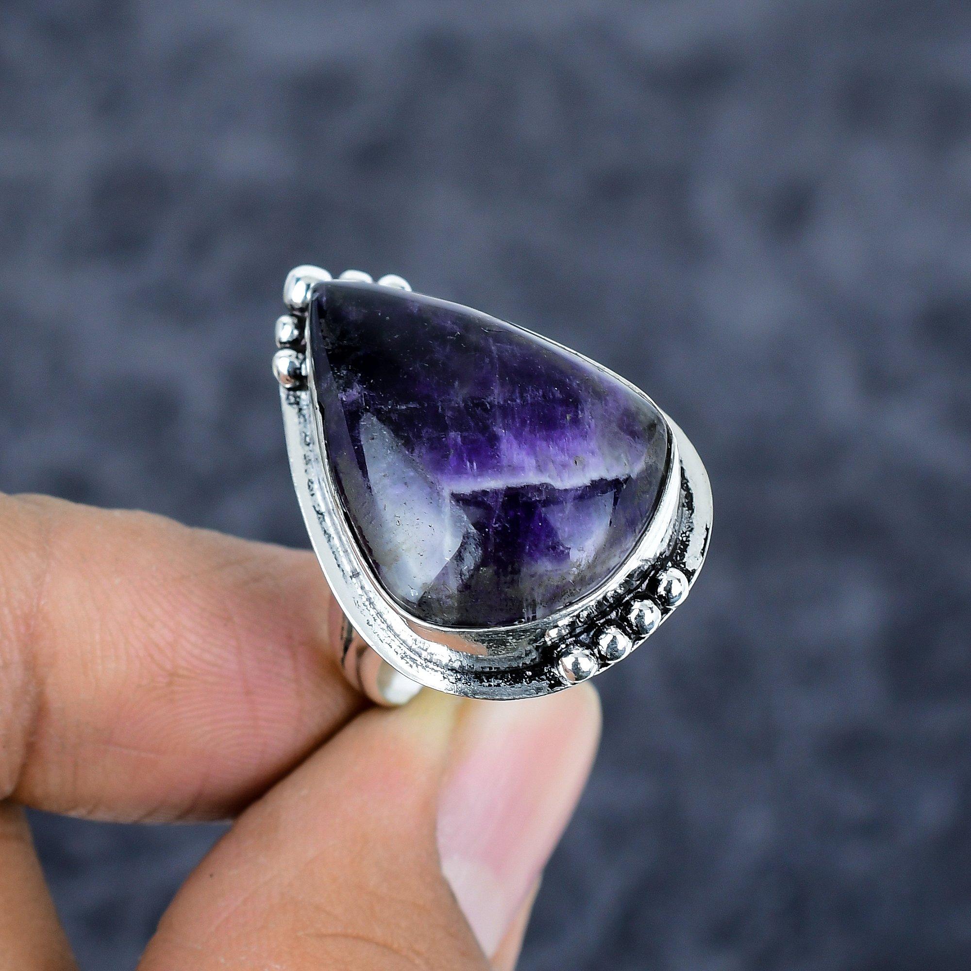 

Chevron Amethyst Gemstone Handmade 925 Sterling Silver Jewelry Ring Size 8 M-2827