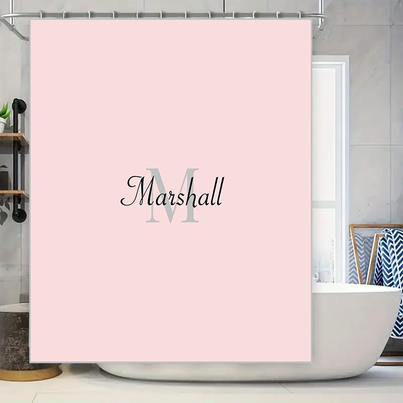 

Pink Bathroom Decor Shower Curtain Set For Kids, Featuring A Stylish Monogram Name Design Marshall Edition W60H190(CM)-1 Pcs