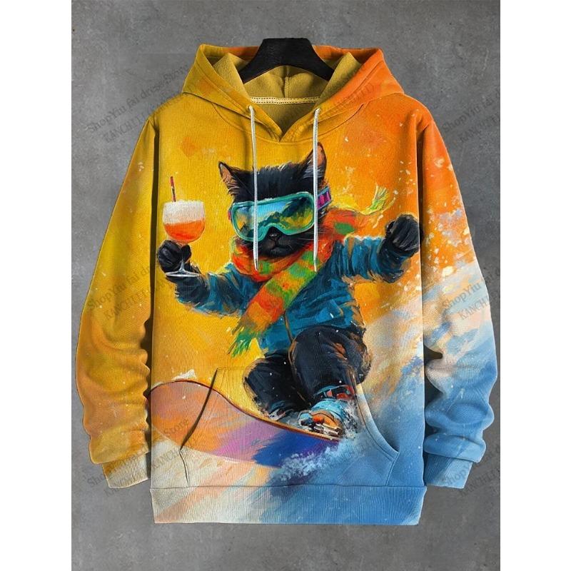 

Осенние толстовки с 3D-принтом кота, модные, повседневные, спортивные, с длинным рукавом, мужские толстовки с капюшоном 5XL