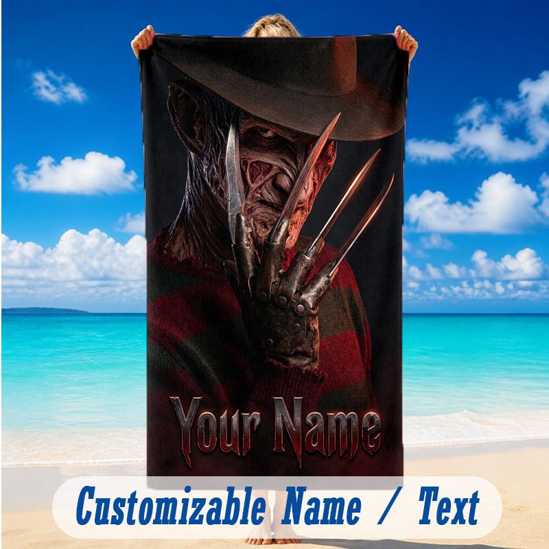 Beach Towel Custom Name Text, Quick Dry Large Towel For Beach HomeA Nightmare On Elm Street Freddy Krueger
