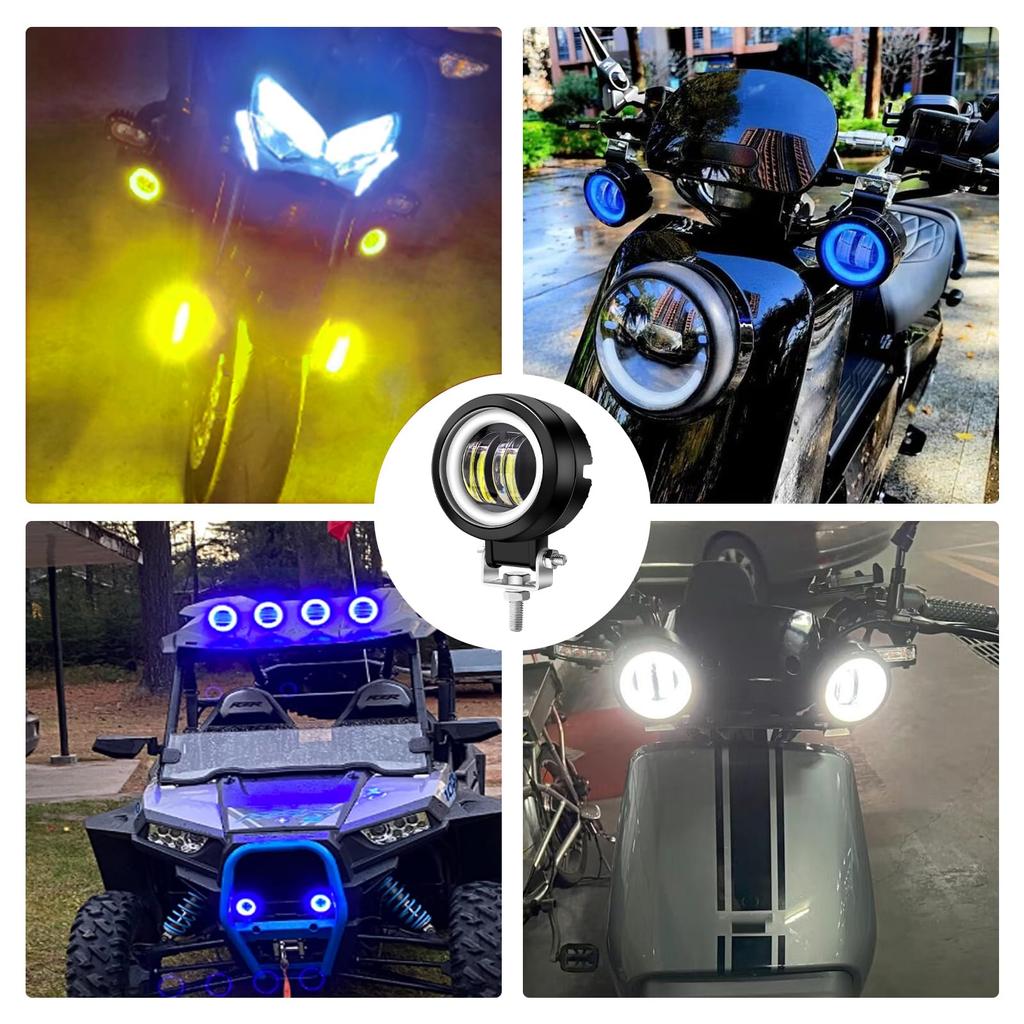 20W Motorcycle Fog Lights with Cut Line and White Squid LED Work High Long Shock with Set of 2 X-STYLE Rings, Lights, 12V/24V DC, Brightness,