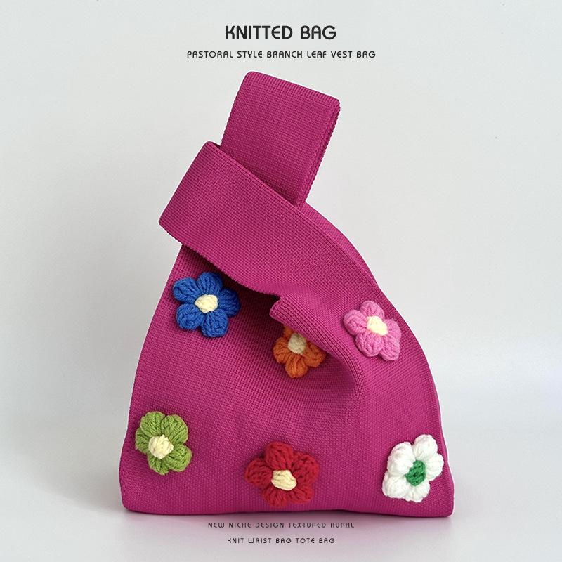 Niche Design Cute Colorful Floral Knit Shoulder Bag - Versatile, Large Capacity Tote