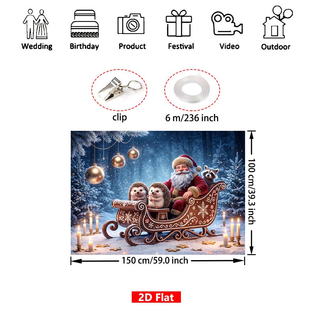 1Pcs Christmas Sled Hedgehog Winter Scene Decoration Background Xmas Backdrop Decorations For Photo Studio Photo Booth Party