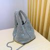 Fashion Rhinestone Small Bucket Bag for Women Sling Shoulder Crossbody Bag with Diagonal Chain Stylish Ladies Handbag