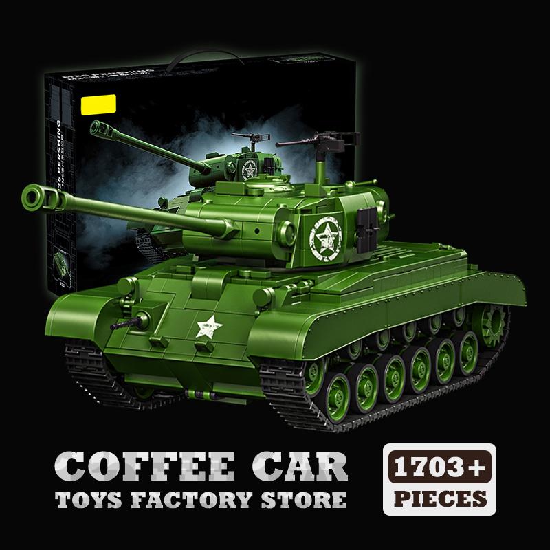 WWII US Army M4 Tank Construction Blocks Puzzle Playthings Collectors M26 Panzer MOC Bricks Military Model Kits Adult Children Birth Date Gifts