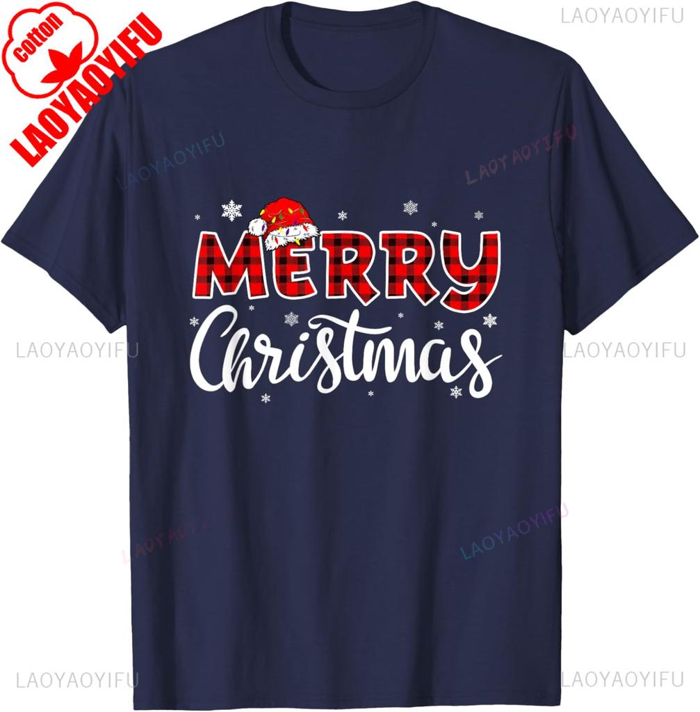 Merry Christmas Funny Christmas Hat Pair Letters Simple Design Philosophy Printed Tshirt Tops Adult Streetwear Unisex Clothes