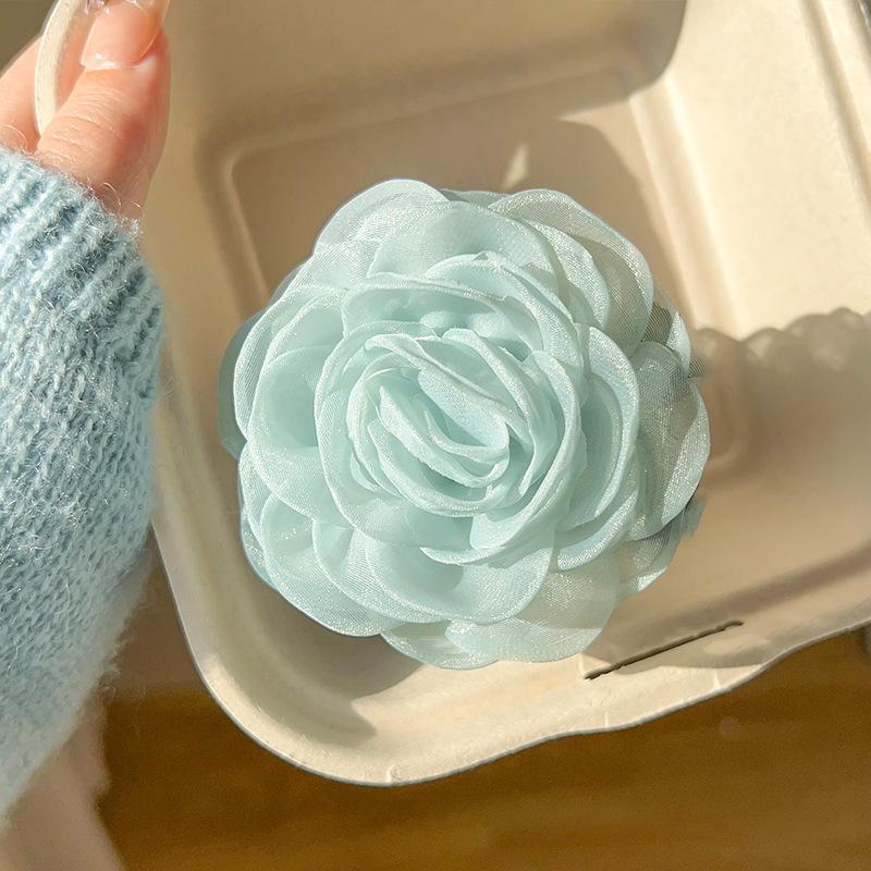 Green Themed Flower Hair Claw Clip Side Bangs Hair Clip Mesh Fake Flower Atmosphere Hairpin Seaside Vacation Hair Accessories