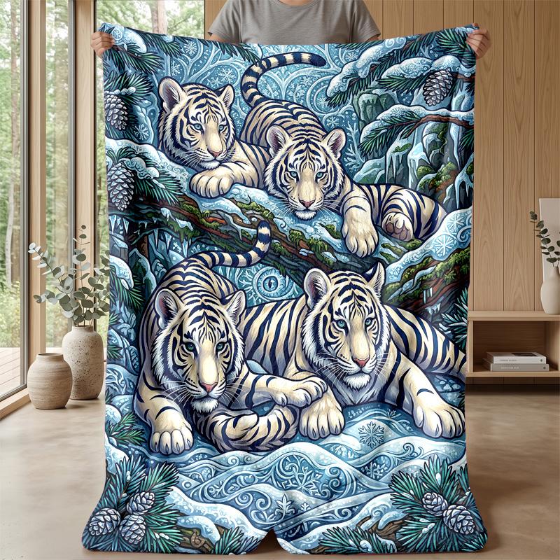 Winged Tiger Mandala Theme blanket Lightweight Warm Flannel Blanket Decorative Throw Blanket for Home Decoration