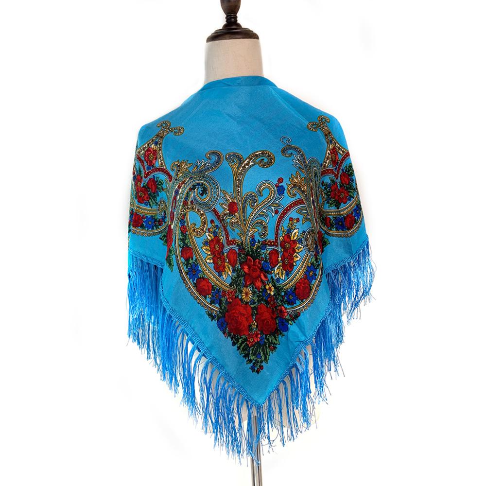 100*100 см Русский квадратный платок Женский роскошный с цветочным принтом Украинский шаль с бахромой Платок-бандана Бабушкин платок Головные повязки