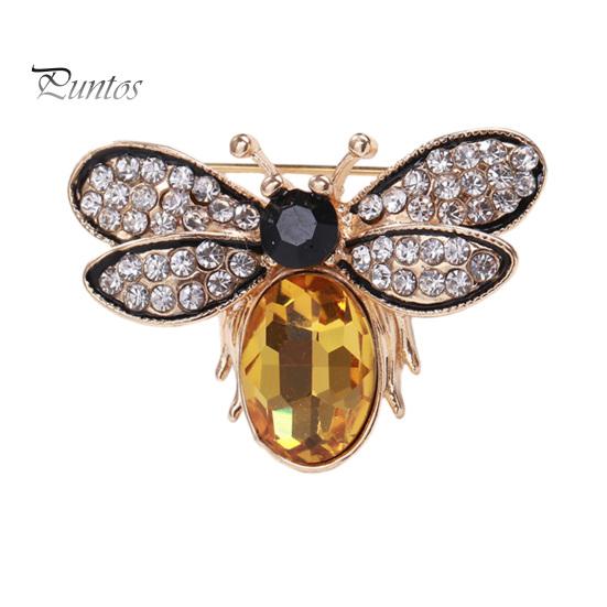 Cute Rhinestones Faux Gem Brooch Pin Bee Shape Suit Lapel Shawl Scarf Badge Wear-resistant Faux Silk Buckle Fashion Accessories