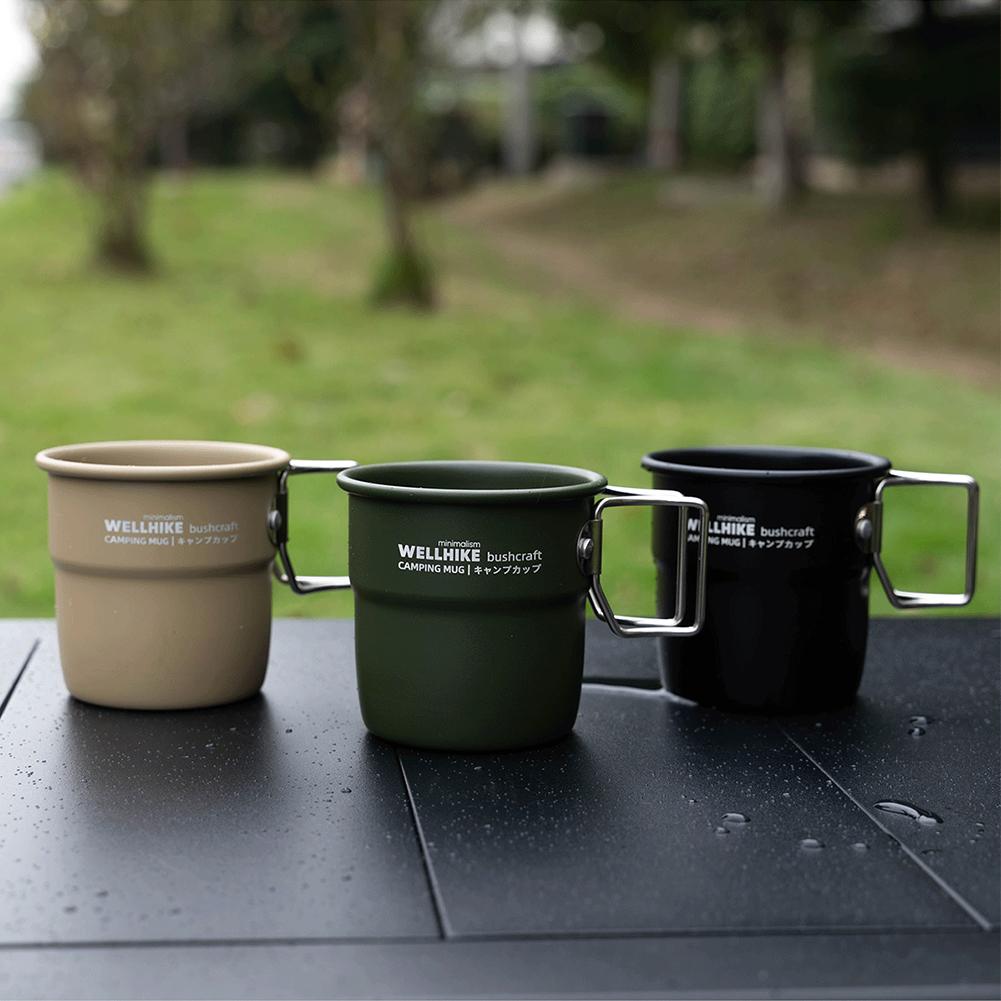 300ml Picnic Water Mug with Foldable Handle Coffee Tea Cup Aluminum Alloy Lightweight Camping Cup for Tourist Trekking Hiking