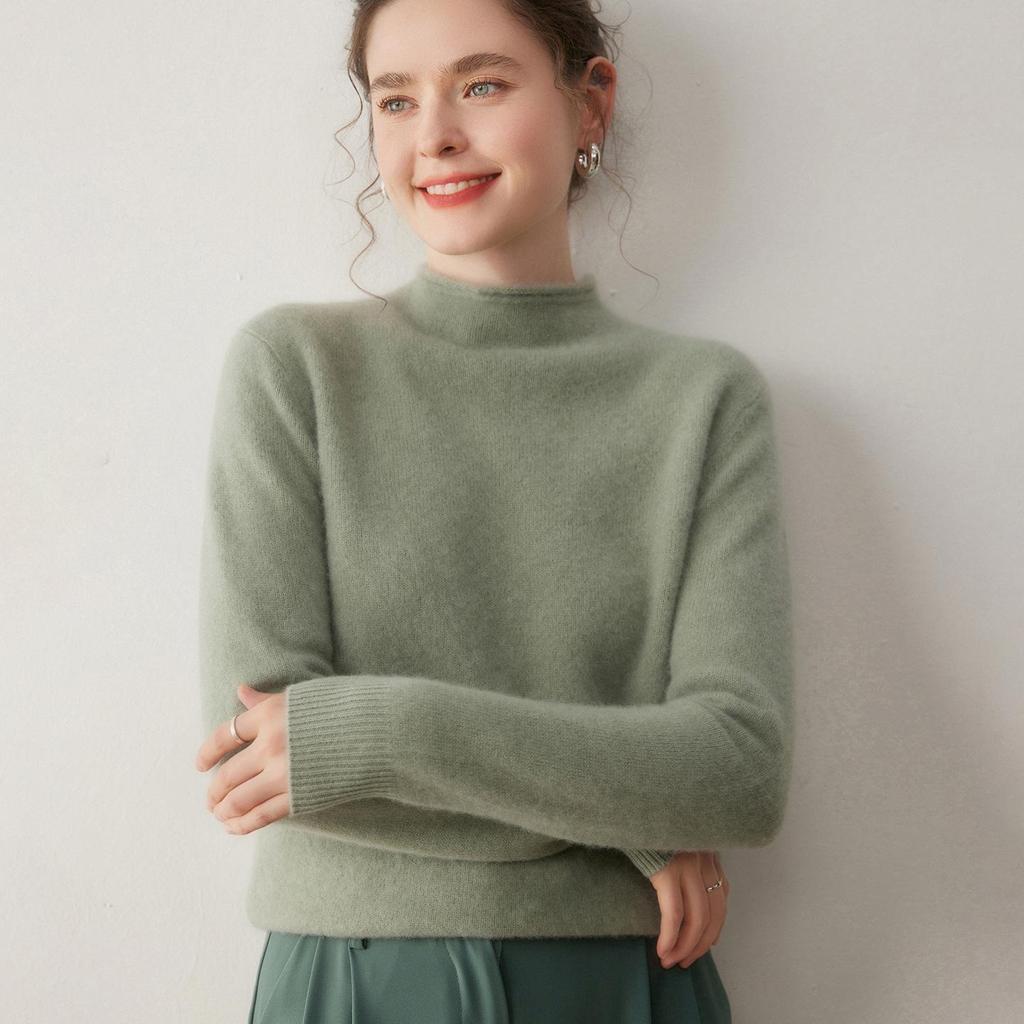 Soft & Cozy Double-Strand Thickened Baby Cashmere Pullover Sweater for Women - Half-High Neck Knit, Perfect for Autumn & Winter