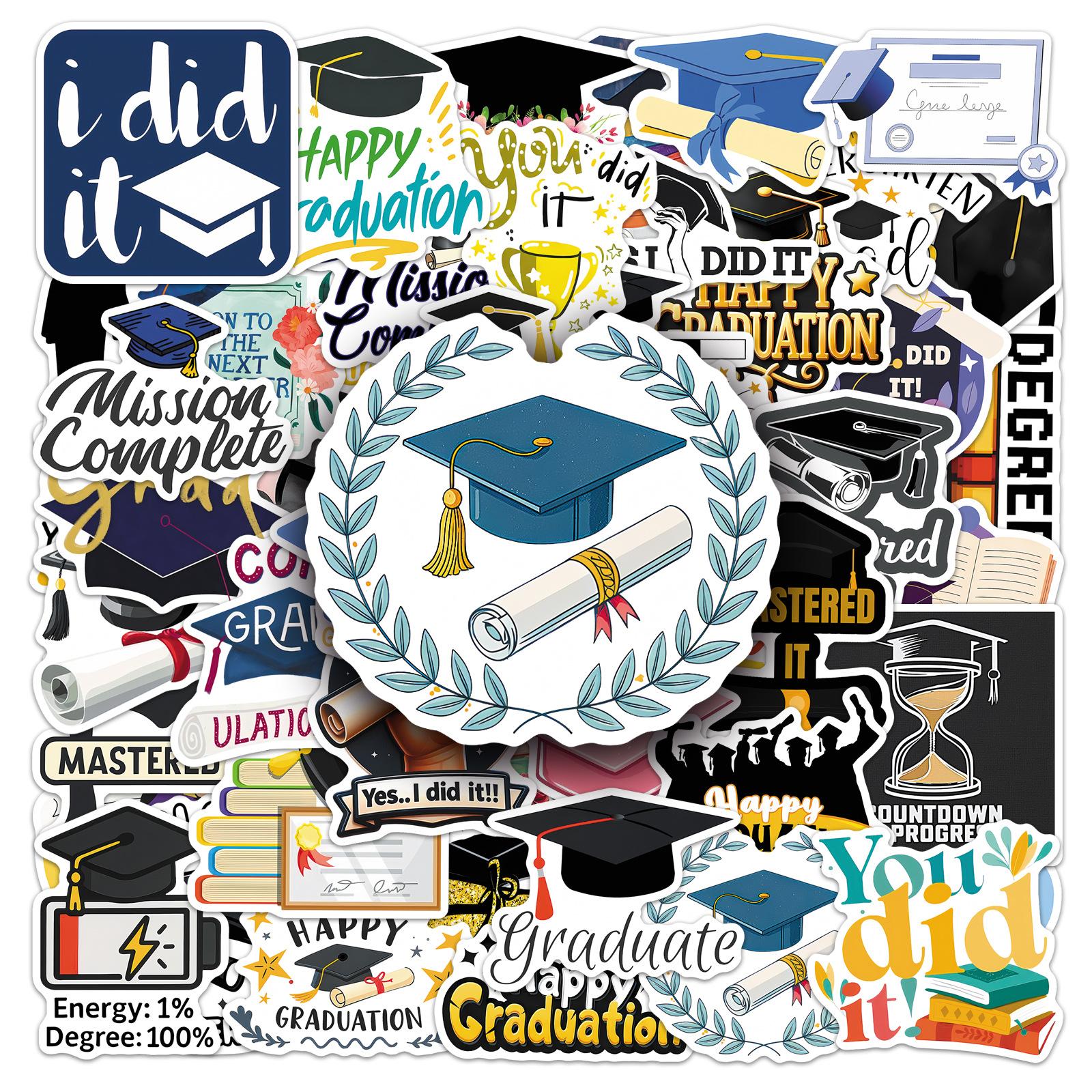 50 Graduation Stickers, Party Decoration, Graduation DIY Handheld Booklet, Gouka Stickers One Size