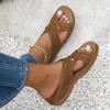 2024 Plus Size Casual Round Toe Cross Strap Hollow High Heel Women's Wedge Slippers