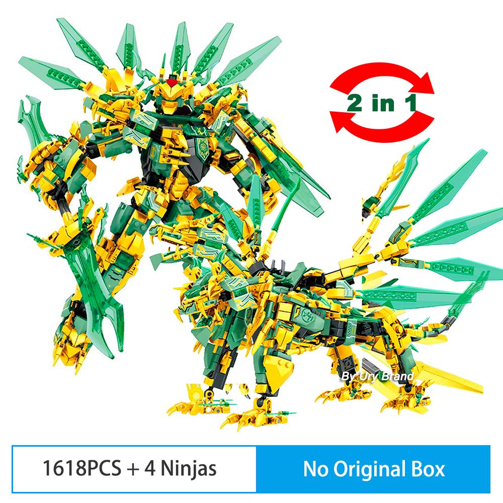 

2в1 Золотой Воин Робот Мех 2 Головы Летающие Драконы Набор Фигурки Истребителей Строительные Блоки Игрушки для Детей Мальчиков Рождественский Подарок