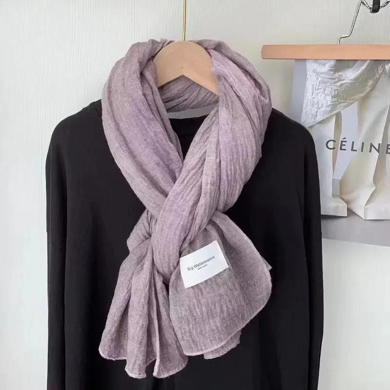 Super Soft and Plain Cotton and Linen Scarf for Women In Autumn and Winter Thin and Artistic Style Retro Warm Shawl Solid Color