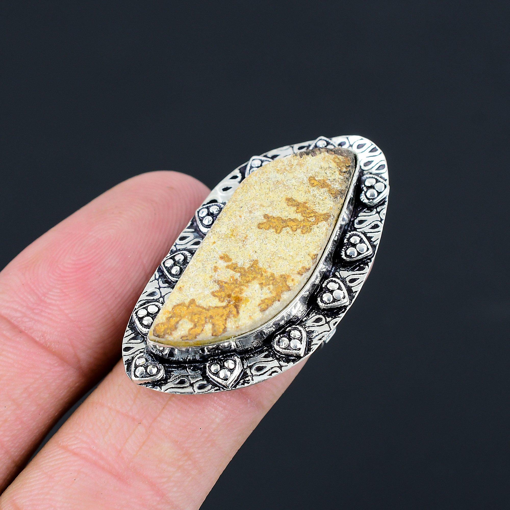 Memorial Day Deal Sterling Silver Psilomelane Dendrite Stone Statement Ring US 6 6