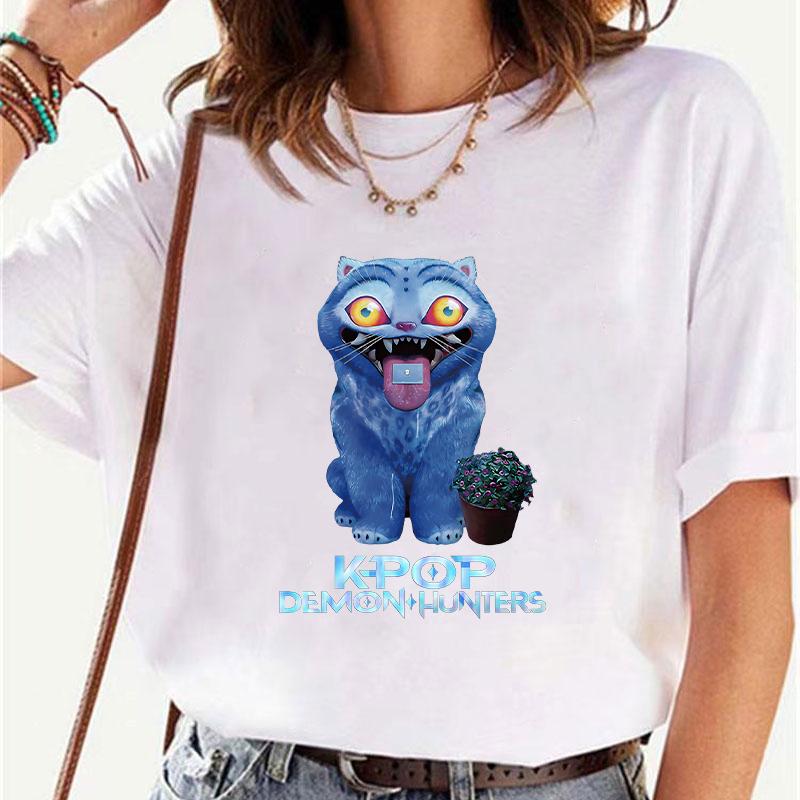Kpop Demon Hunters Women T-shirt Korean Funny Graphic Y2k Tops Short Sleeve Tees Streetwear Female Harajuku Aesthetic Clothing