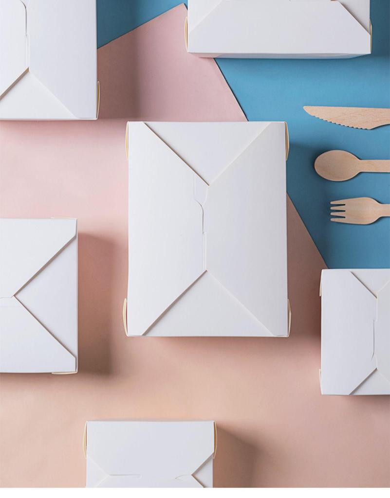 50-Pack Disposable White Paper Takeout Boxes for Salads, Fried Rice, and Fried Chicken