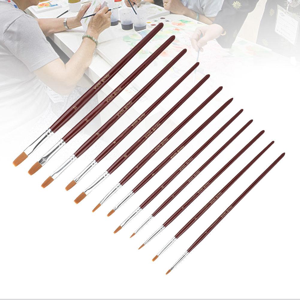 12Pcs Wine Red Nylon Hair Drawing Brush Art Painting Set Tool(flat)