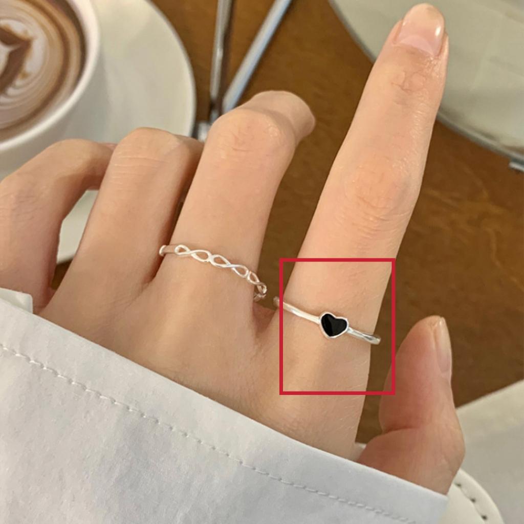 

925 Sterling Silver Jewelry Simple Black Heart Twist Line Finger Rings for Women Wedding Party Jewelry For Girls Friend Gift