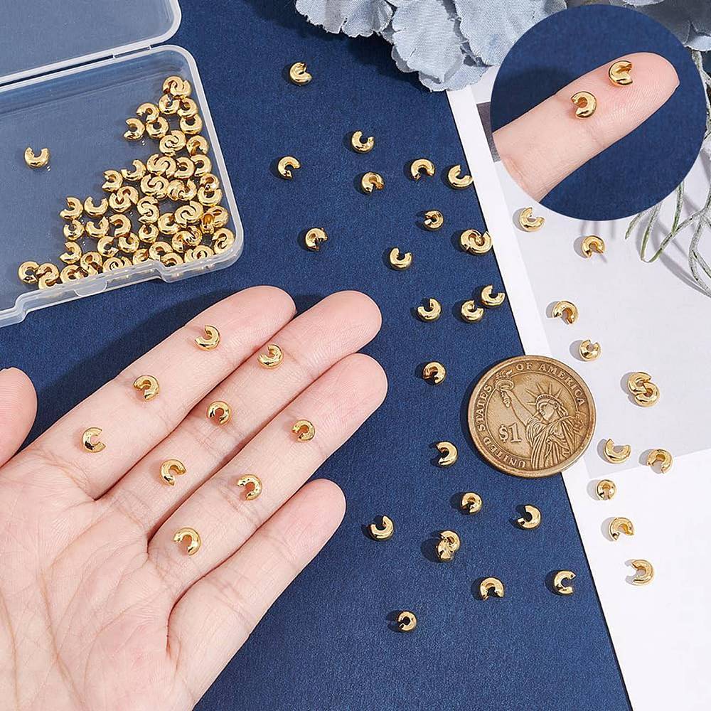 100Pcs 202 Stainless Steel Crimp Beads Covers, Golden, 4.5mm, Hole: 2mm