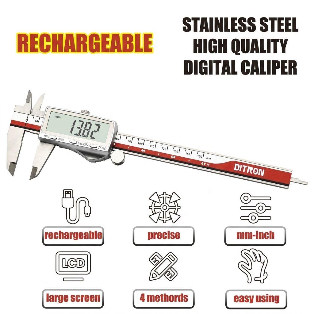 USB C Rechargeable Digital Vernier Caliper for Precise Industrial Measurements 0 01mm Accuracy with Stainless Steel Body 0-150 mm