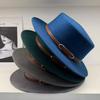 High-end Flat-top Wool Temperament Simple Top Hat Women's Autumn and Winter Wide-brimmed Belt British Style Fashion Versatile Hat Men