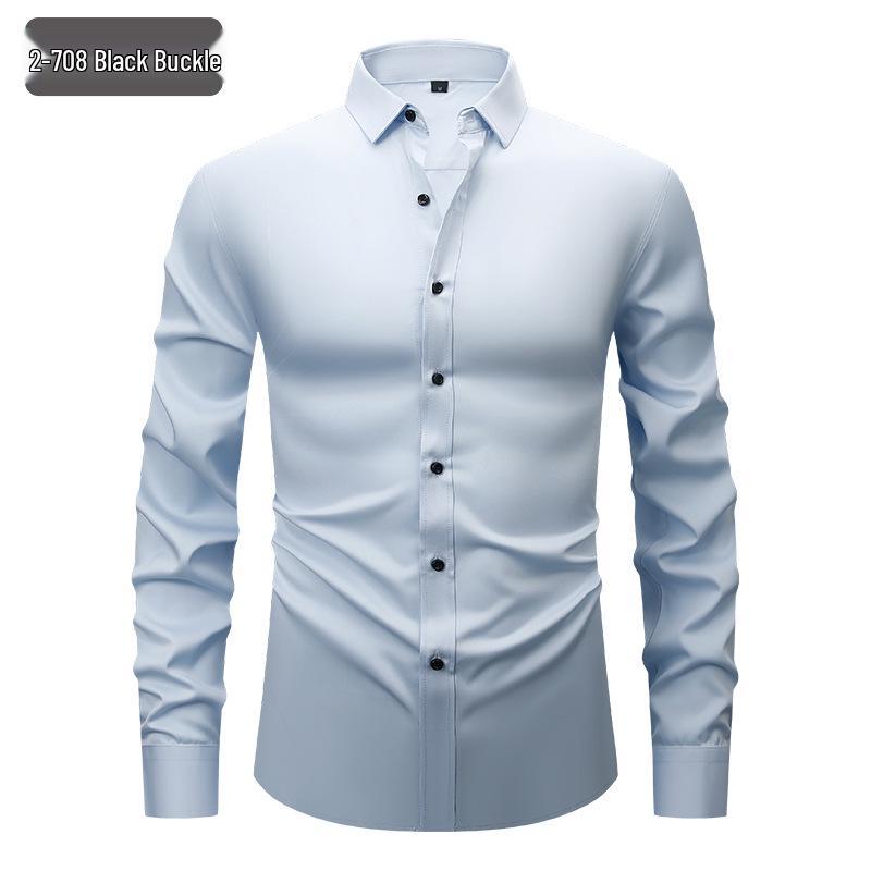 Men's White Four-Way Stretch Wrinkle-Resistant Long Sleeve Shirt - Formal and Casual Plus Size
