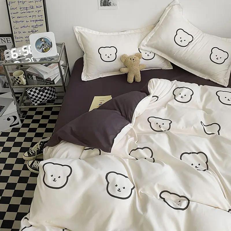 Ins Style Bedding Set Fashion Solid Color Washable Duvet Cover Without Comfortable Pillowcases Sheet for Student Soft Home Texti