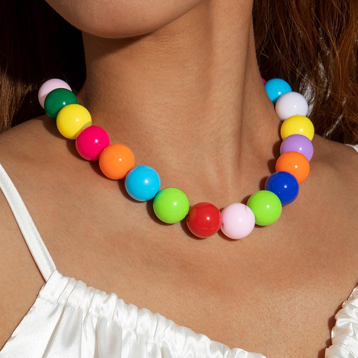 

Летнее богемное допаминовое красочное преувеличенное ожерелье из бисера для женщин, ювелирные изделия, индивидуальное ожерелье-чокер для пляжного отдыха